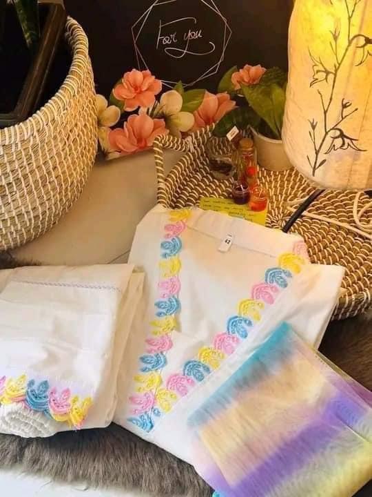 Pure Cotton Fabric White Rainbow 3 piece (EF)