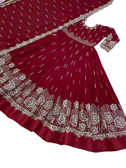 New stylish Gorgios Ready Made Georgette Embroidery Party Dress (Dress+pajama) For Women