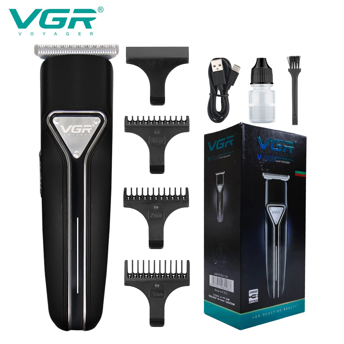 VGR V-008 Professional Rechargeable Hair Trimmer| Runtime: 120 min | (Black)