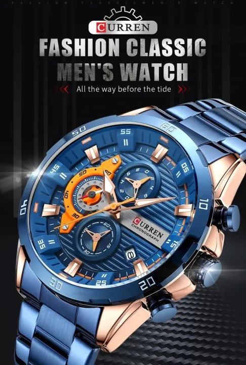 CURREN 8402 Wristwatch Stainless Steel Chronograph Watch (Blue)