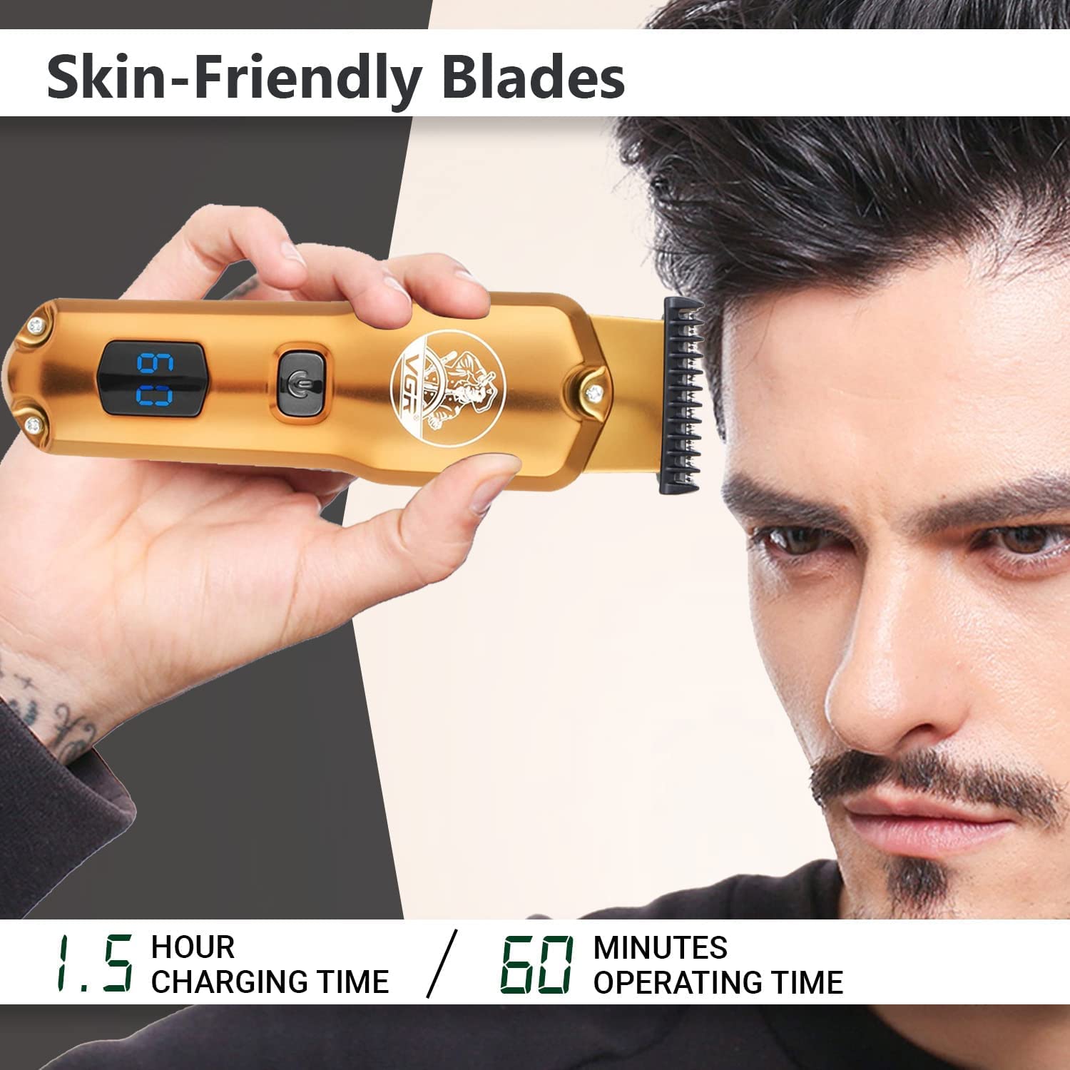 VGR V-927 Professional Rechargeable Hair Trimmer Runtime: 60 min Trimmer for men (Gold)