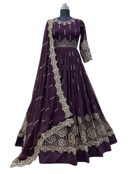 New stylish Gorgios Ready Made Georgette Embroidery Party Dress (Dress+pajama) For Women