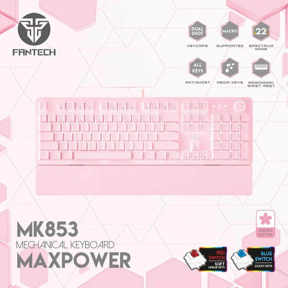 Fantech MAXPOWER MK853 SAKURA EDITION Blue Switch RGB Mechanical Keyboard