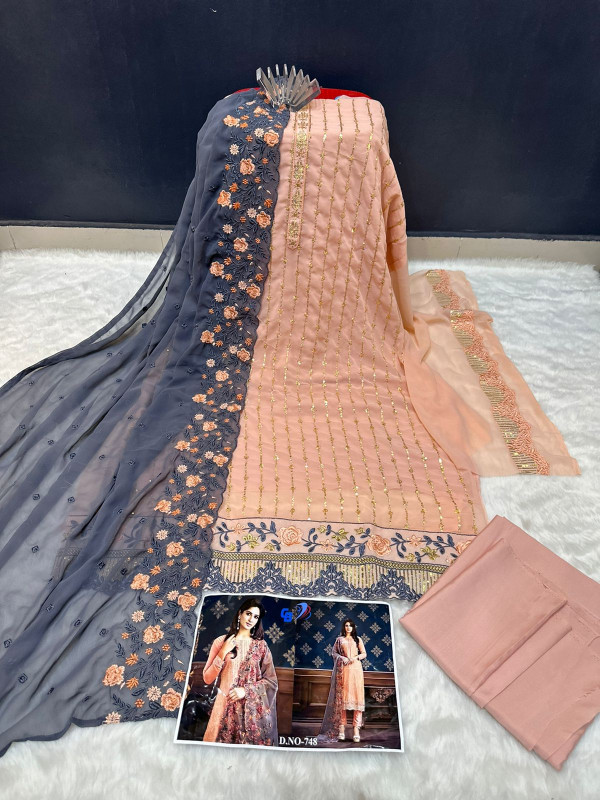 Indian Soft Georgette Unstitched Salwar Kameez 4pcs (buysalesbd)