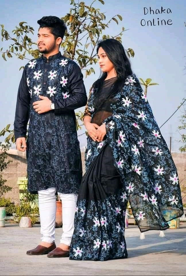 Indian Couple Combo Dresses Kurta Saree Set - Etsy New Zealand