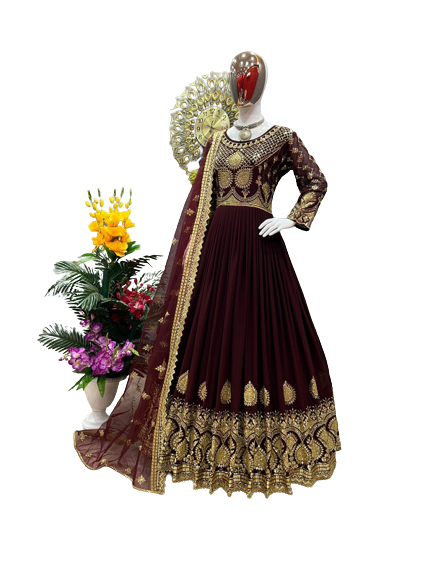 New stylish Gorgios Ready Made Georgette Embroidery Party Dress (Dress+pajama) For Women