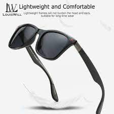 New Loui swill Men Sunglasses Sport Sunglasses Lightweight PC Sunglasses  Safety Driving Windproof Eyewear Light Blocking Sun Glasses with Free Box  for Men Women