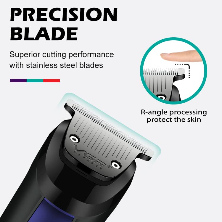 VGR V-292 Professional Rechargeable Cordless Beard Hair Trimmer Kit Digital with display with Guide Combs Brush USB Cord for Men, Family or Pets - Blue Reseller Rate: