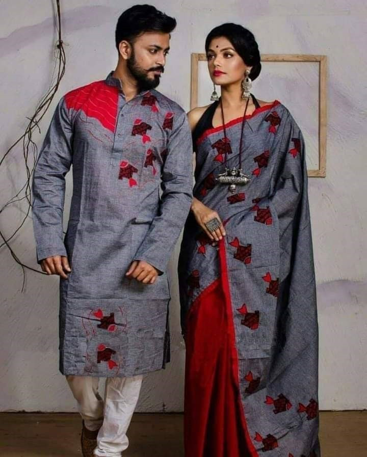 Couple Dress Saree Panjabi hand print