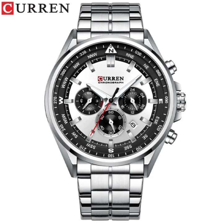 CURREN 8399 Menes Watches New Quartz Waterproof Stainless Steel (Silver Black) (ETC)