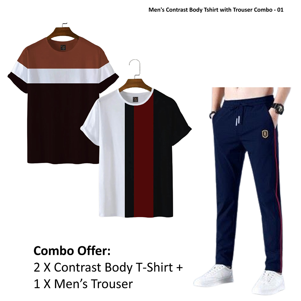 Men's Contrast Body Tshirt with Trouser Combo - 01
