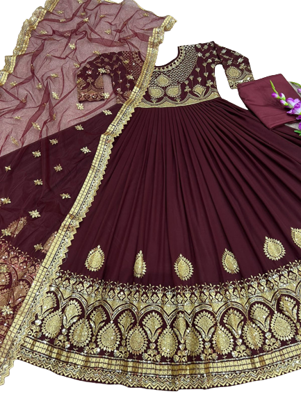 New stylish Gorgios Ready Made Georgette Embroidery Party Dress (Dress+pajama) For Women
