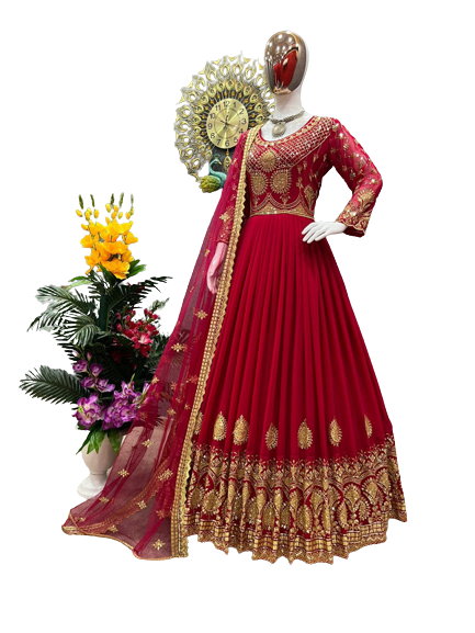 New stylish Gorgios Ready Made Georgette Embroidery Party Dress (Dress+pajama) For Women