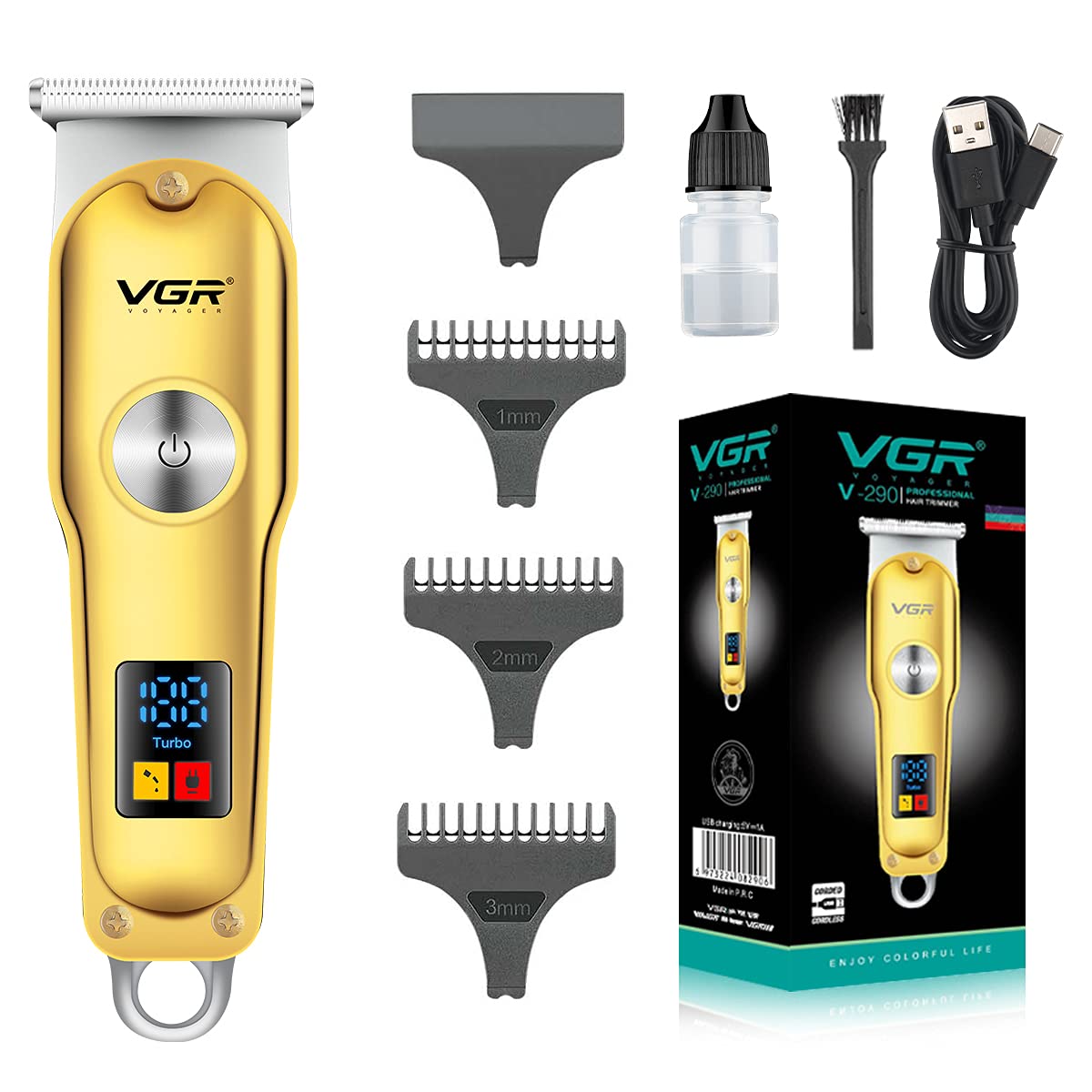 VGR V-290 Digital Display Professional Cordless Hair Clippers Cutter Rechargeable Wireless Hair Grooming Set Beard Trimming Beard Styling Rechargeable Li-ion Battery 600mAh 120 mins Runtime -
