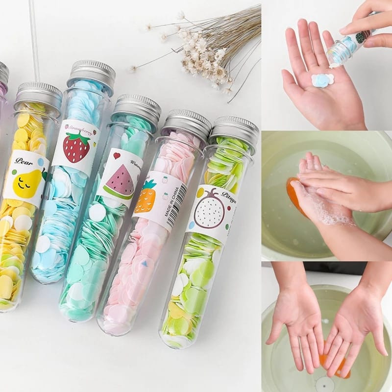Outdoor portable hand washing soap paper soap sheets travel bottle hand washing paper test tube flower disposable soap sheets