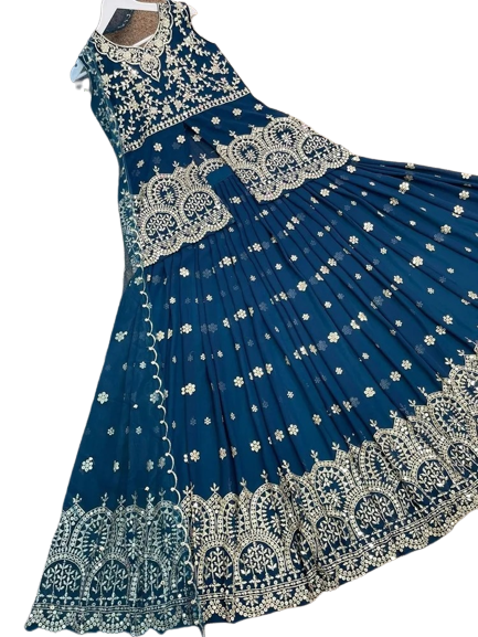 New stylish Gorgios Ready Made Georgette Embroidery Party Dress (Dress+pajama) For Women