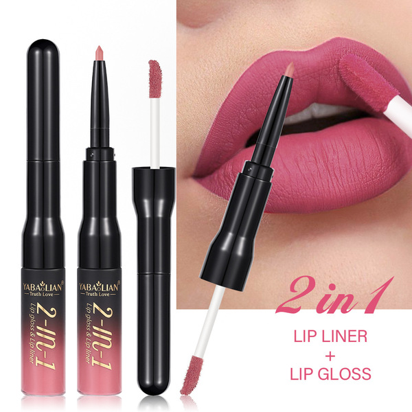 Lip Gloss, Makeup Primer, Matte Waterproof Double-Sided Lip Pencil